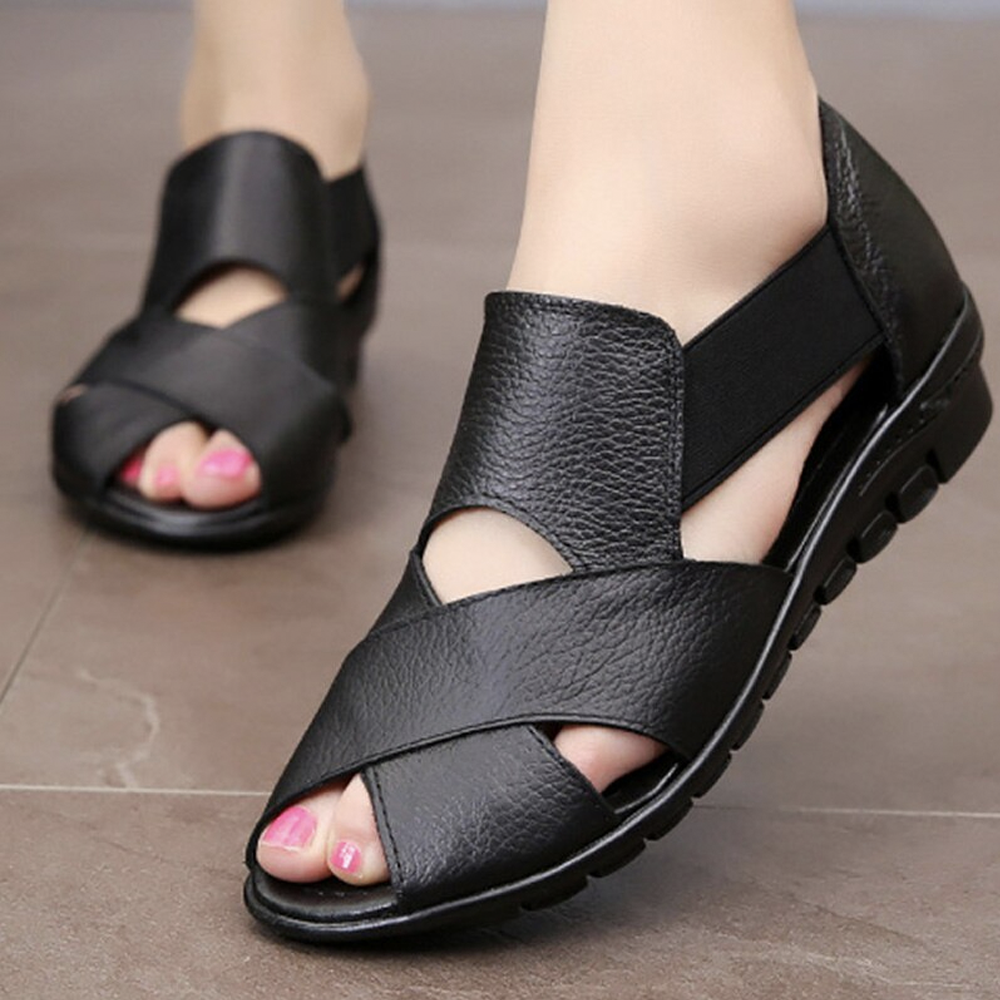 Sandales à semelles compensées en cuir pour dames