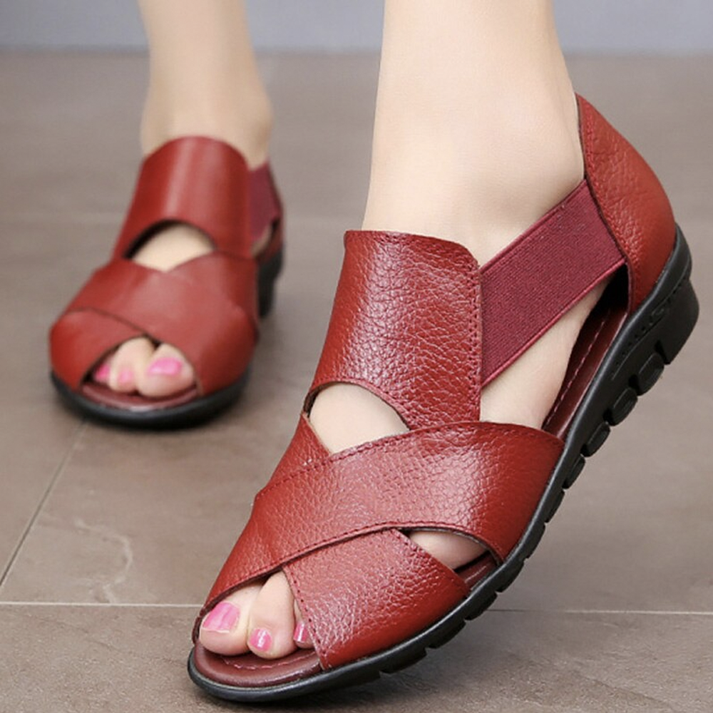 Sandales à semelles compensées en cuir pour dames