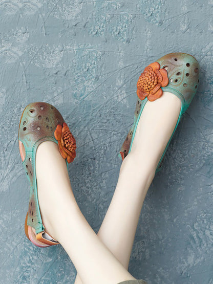 Sandales d'été à fleurs en cuir de style artistique