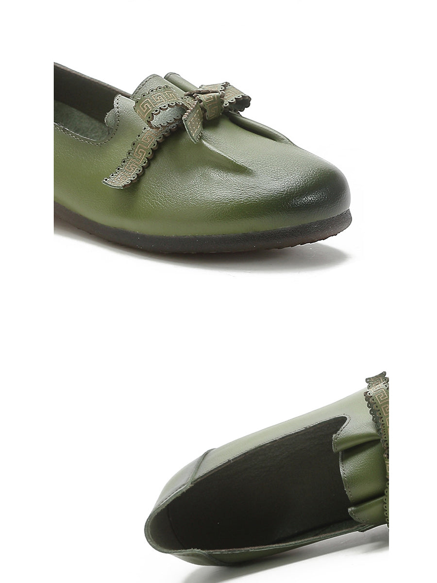 Chaussures d'été en cuir avec nœud papillon et épissures pour femmes