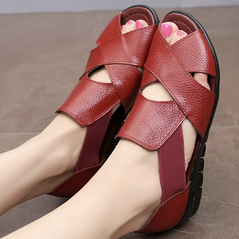 Sandales à semelles compensées en cuir pour dames