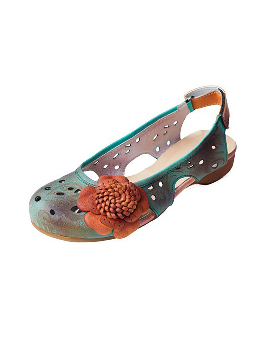 Sandales d'été à fleurs en cuir de style artistique
