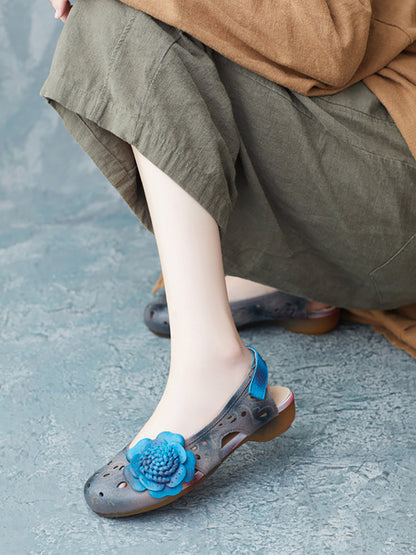 Sandales d'été à fleurs en cuir de style artistique