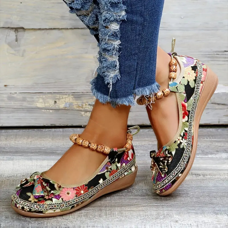 Chaussures plates et décontractées à imprimé floral pour femmes