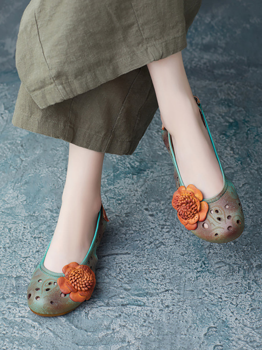 Sandales d'été à fleurs en cuir de style artistique