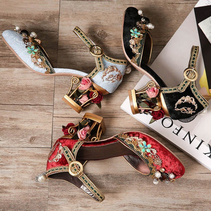 Chaussures de mariage à boucles et fleurs en strass pour femmes