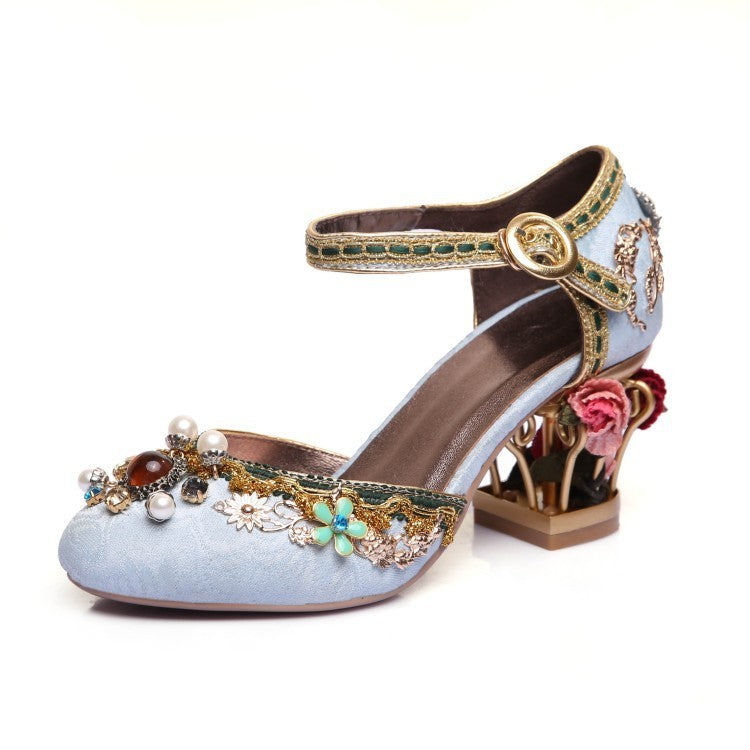 Chaussures de mariage à boucles et fleurs en strass pour femmes