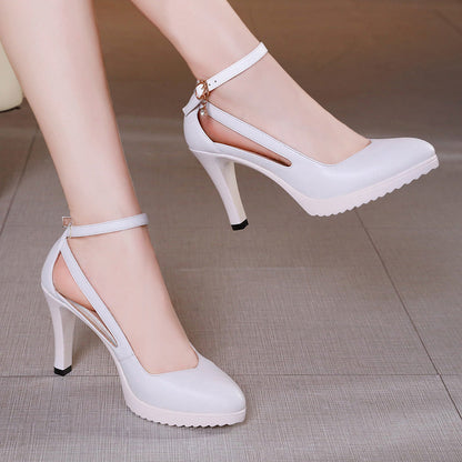 Chaussures à talon bloc pour femmes à bout rond et à sangle de cheville décontractée
