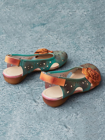 Sandales d'été à fleurs en cuir de style artistique