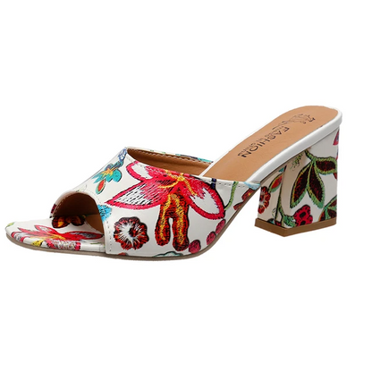 Sandales de style floral à talon épais