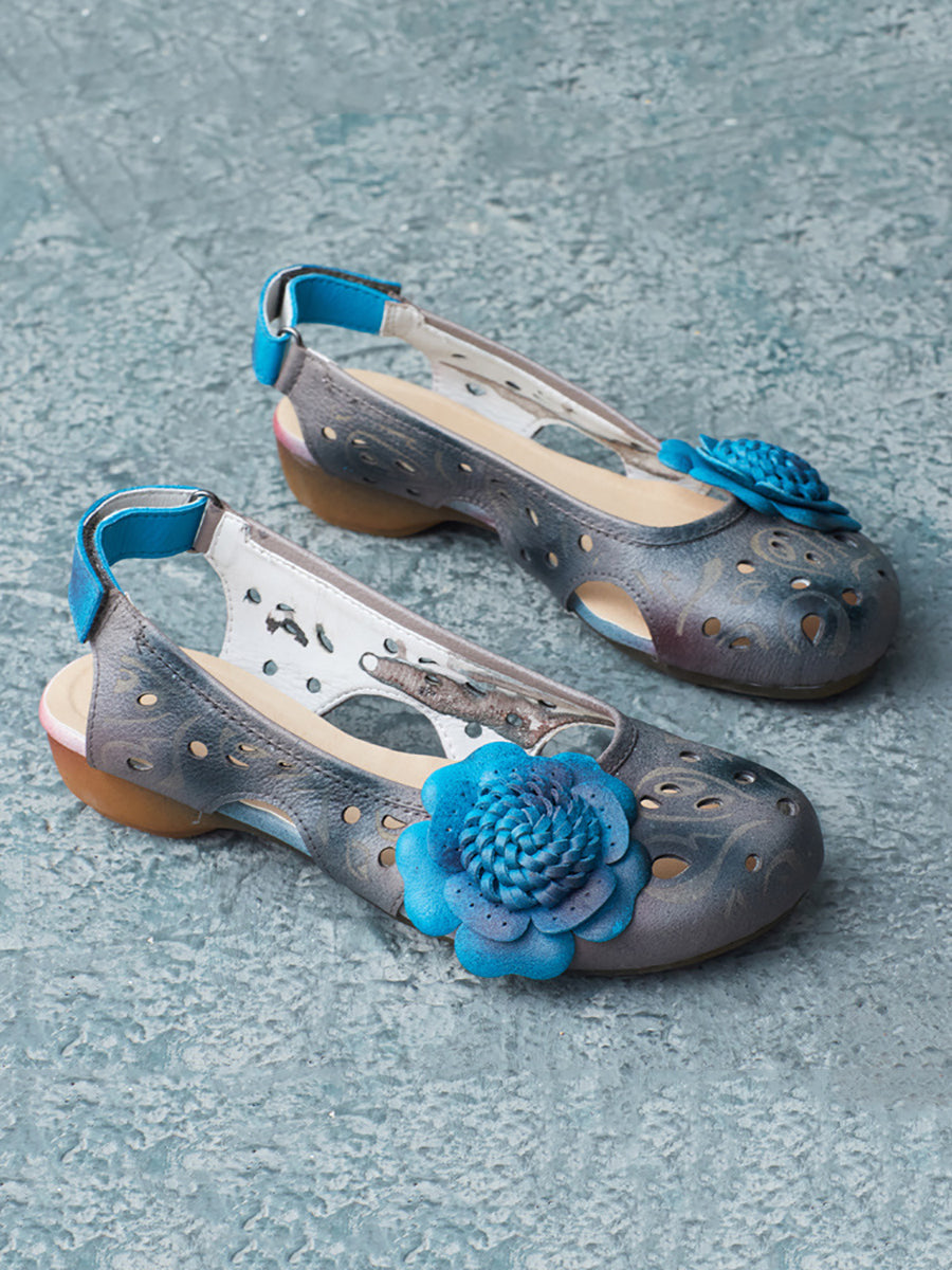 Sandales d'été à fleurs en cuir de style artistique