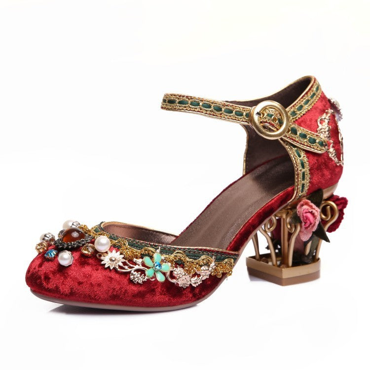 Chaussures de mariage à boucles et fleurs en strass pour femmes