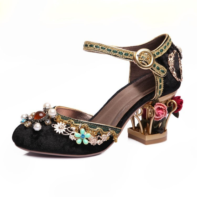 Chaussures de mariage à boucles et fleurs en strass pour femmes
