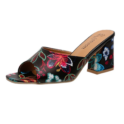 Sandales de style floral à talon épais
