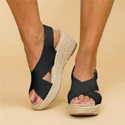 Sandales à semelles compensées à bandes croisées pour femmes