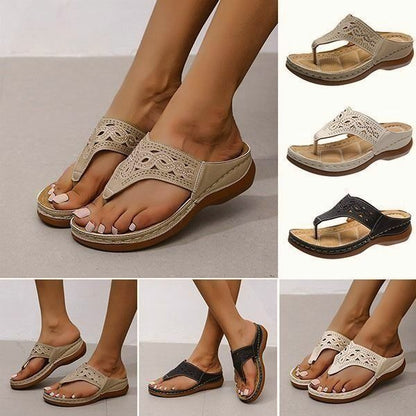 Tongs orthopédiques pour femmes Sandales Thong Boho Flat Low Wedge Slippers