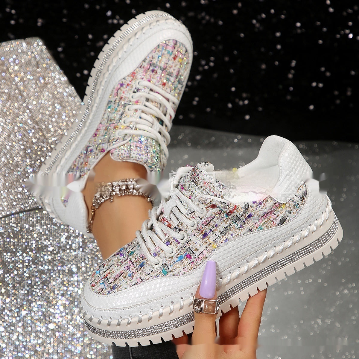 Chaussures décontractées à plate-forme en forme de diamant pour femmes