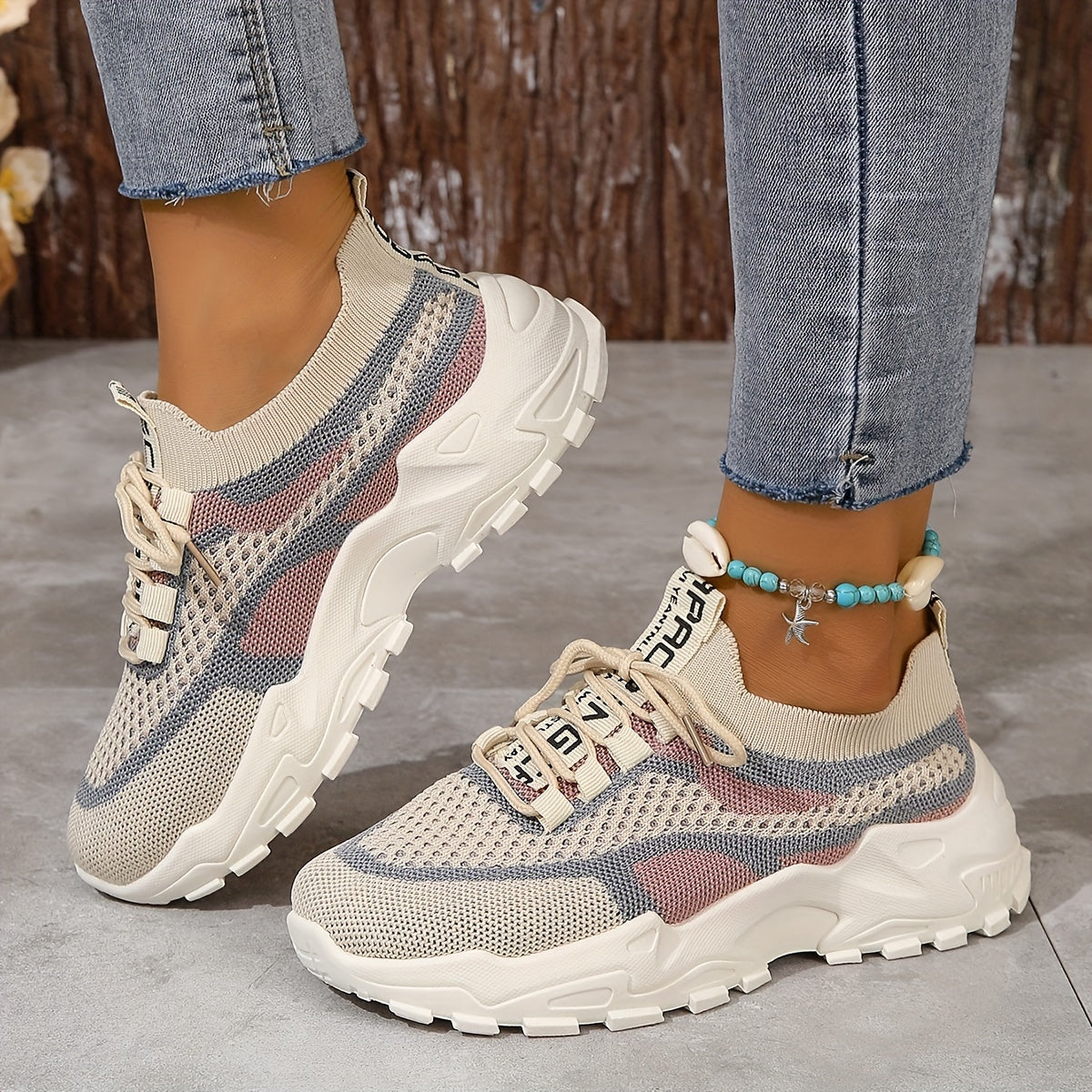 Chaussures de sport d'extérieur respirantes et confortables à couleurs contrastées pour femmes