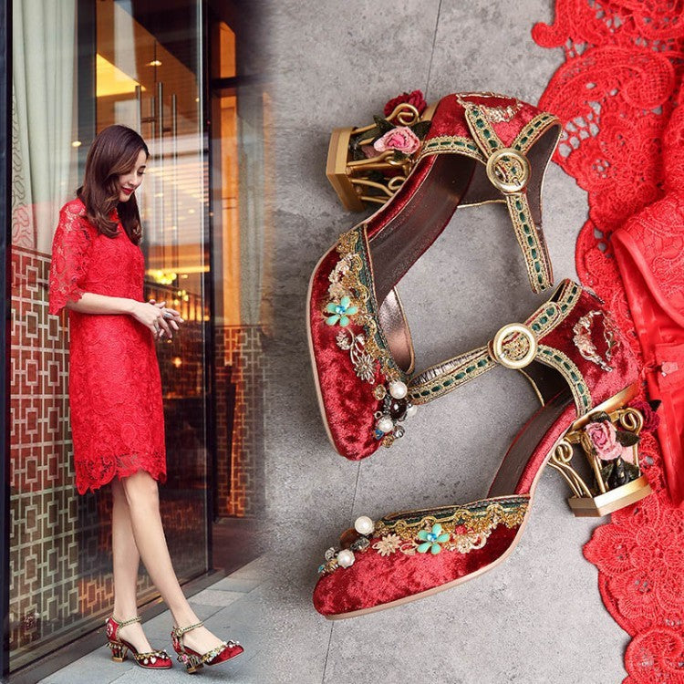 Chaussures de mariage à boucles et fleurs en strass pour femmes