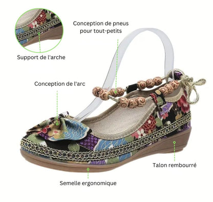 Chaussures plates orthopédiques pour femmes avec imprimé floral