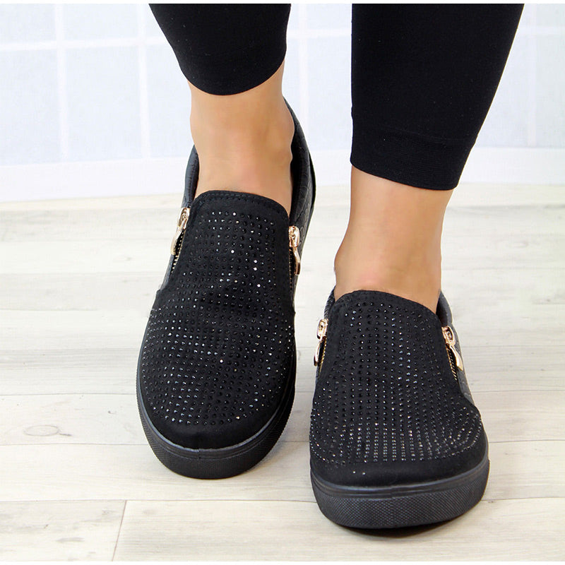 Chaussures à fermeture éclair en cristal pour femmes