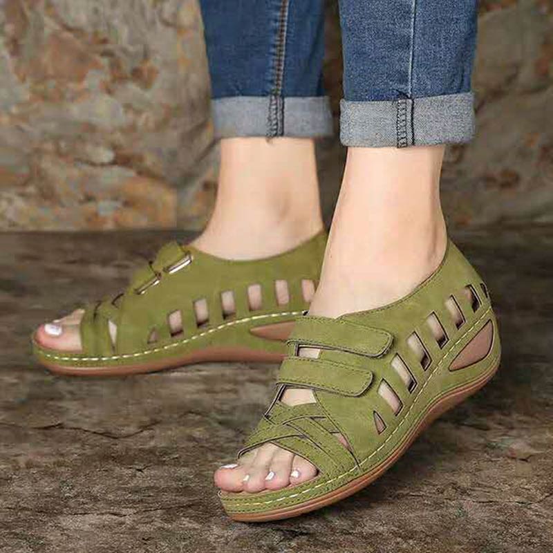 Sandales en cuir à semelle compensée pour femmes