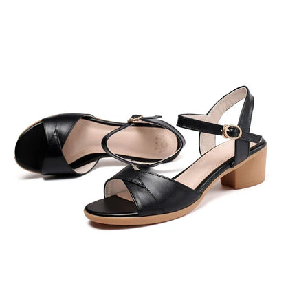 Sandales en cuir véritable souple à talons moyens