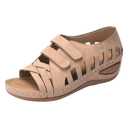 Sandales en cuir à semelle compensée pour femmes