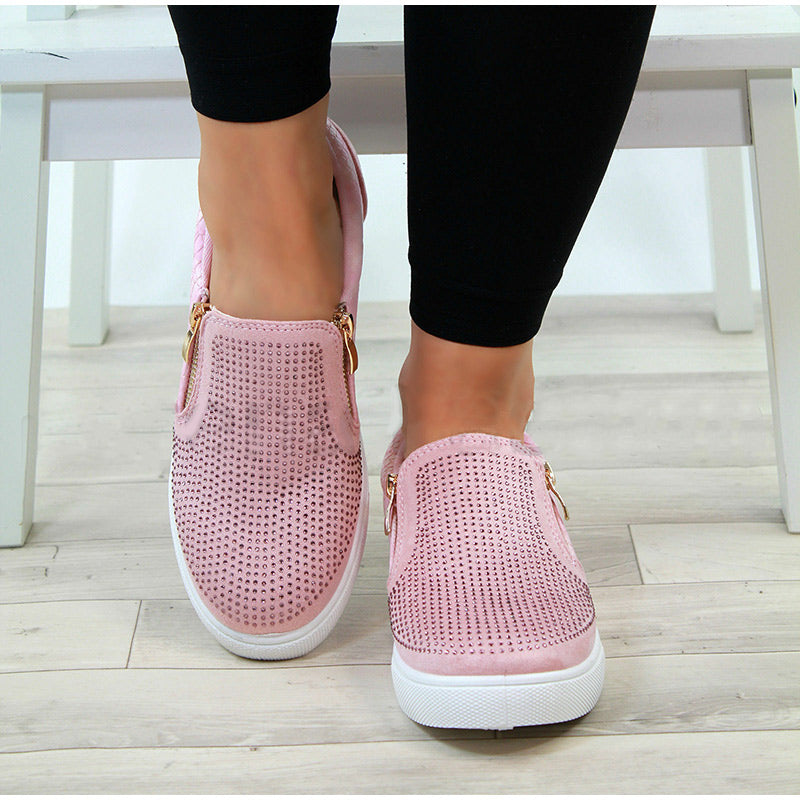 Chaussures à fermeture éclair en cristal pour femmes
