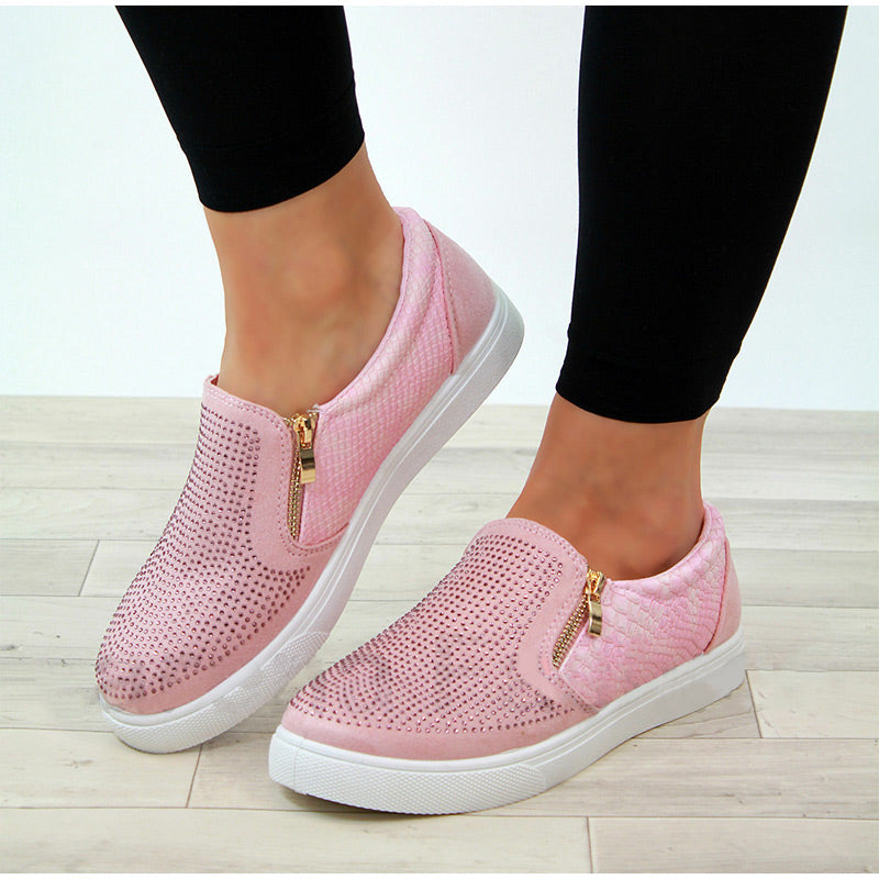 Chaussures à fermeture éclair en cristal pour femmes
