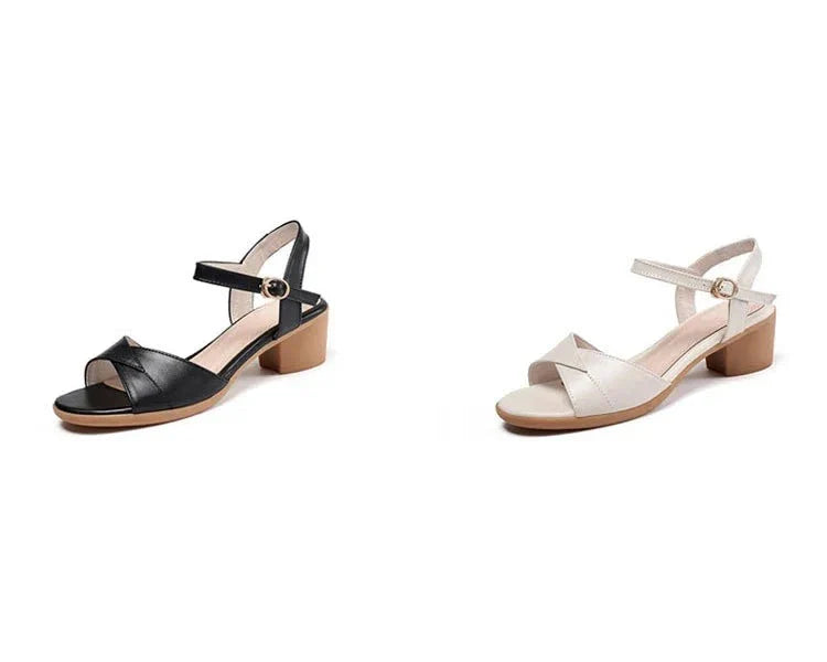 Sandales en cuir véritable souple à talons moyens