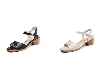 Sandales en cuir véritable souple à talons moyens