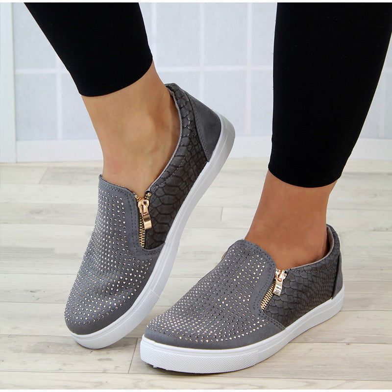 Chaussures à fermeture éclair en cristal pour femmes