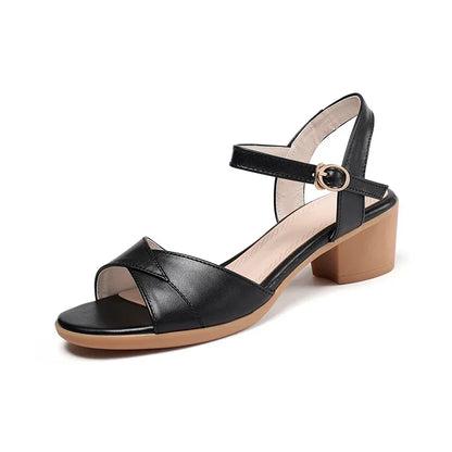 Sandales en cuir véritable souple à talons moyens