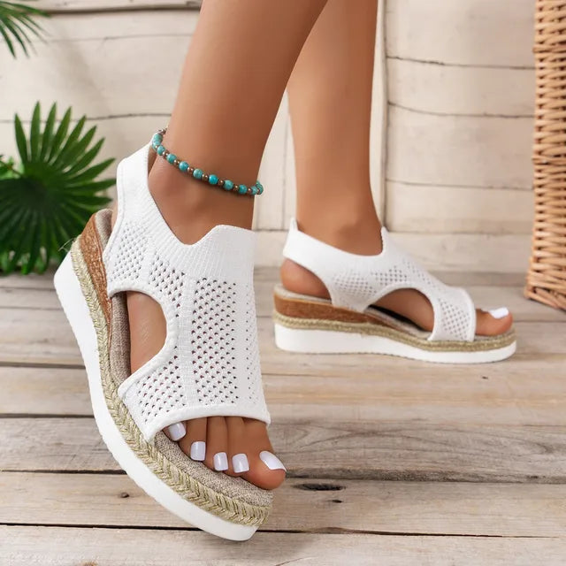 Sandales à semelles compensées en tricot pour femmes