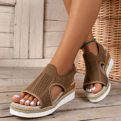 Sandales à semelles compensées en tricot pour femmes