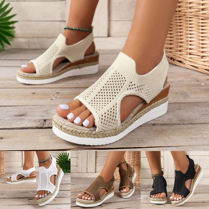 Sandales à semelles compensées en tricot pour femmes