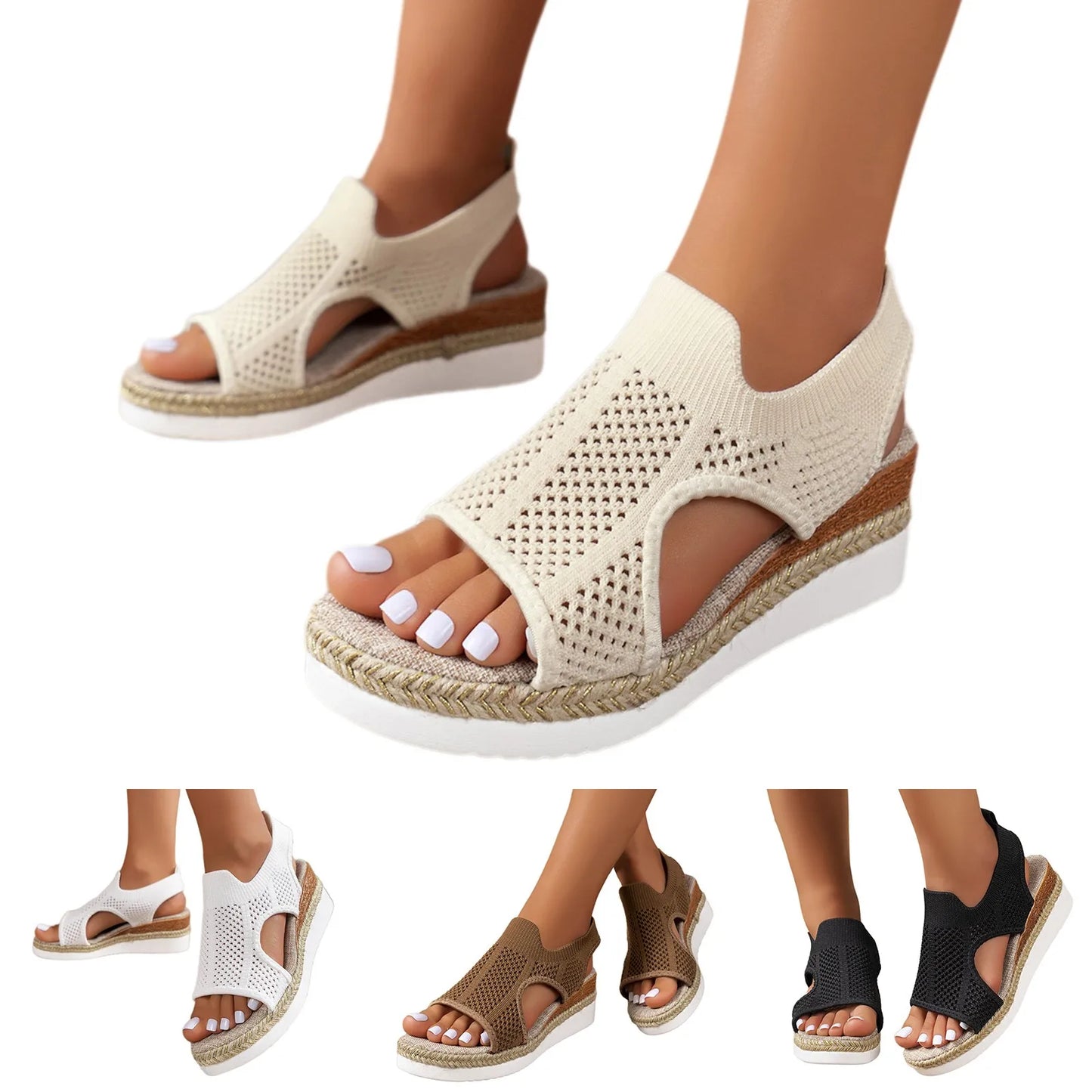 Sandales à semelles compensées en tricot pour femmes