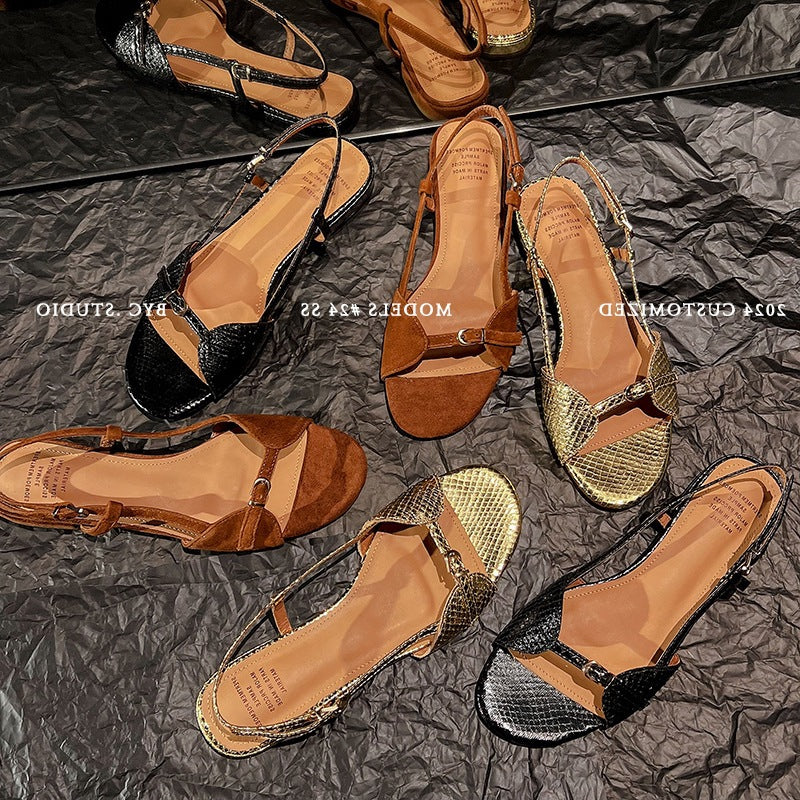 Sandales en cuir à bout ouvert
