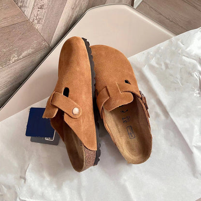 Chaussons plats en liège avec boucle