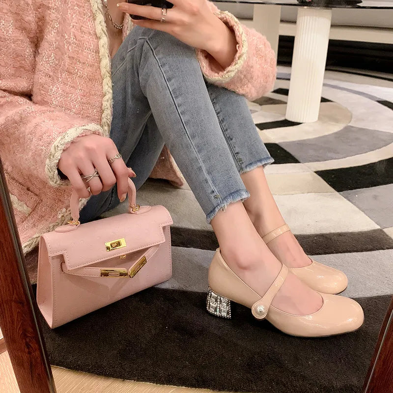 Talon en cuir véritable et cristal