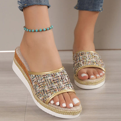 Sandales Femme Mode Paillettes Été Nouveau Motif Open Toe Wedge