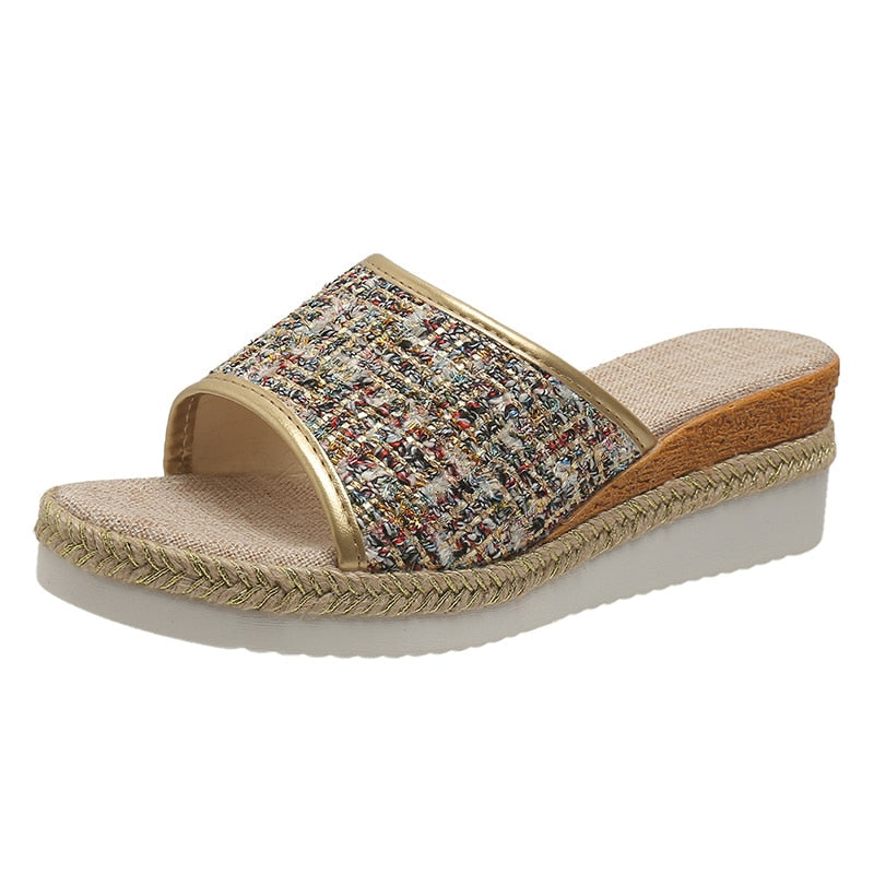 Sandales Femme Mode Paillettes Été Nouveau Motif Open Toe Wedge