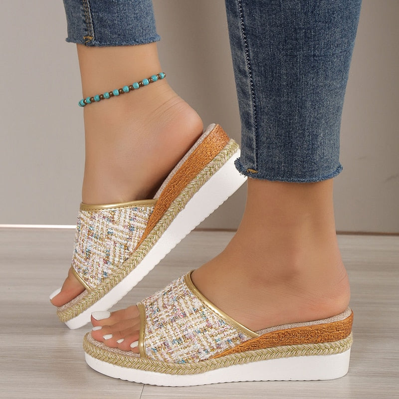 Sandales Femme Mode Paillettes Été Nouveau Motif Open Toe Wedge