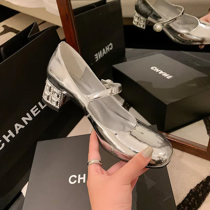 Talon en cuir véritable et cristal