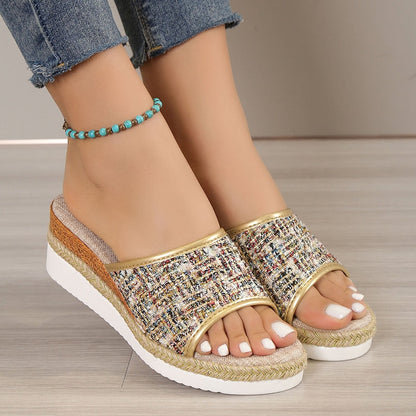Sandales Femme Mode Paillettes Été Nouveau Motif Open Toe Wedge