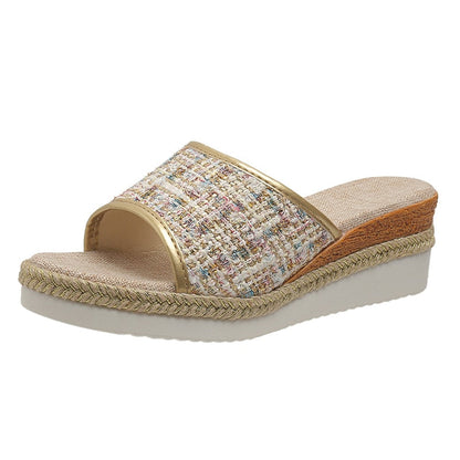 Sandales Femme Mode Paillettes Été Nouveau Motif Open Toe Wedge