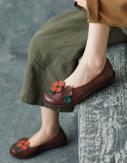 Chaussures rétro en cuir à fleurs