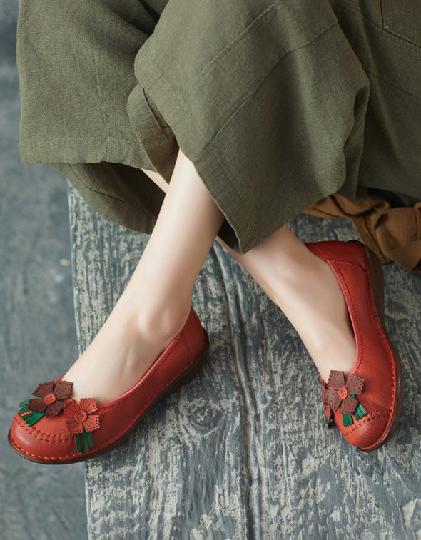 Chaussures rétro en cuir à fleurs