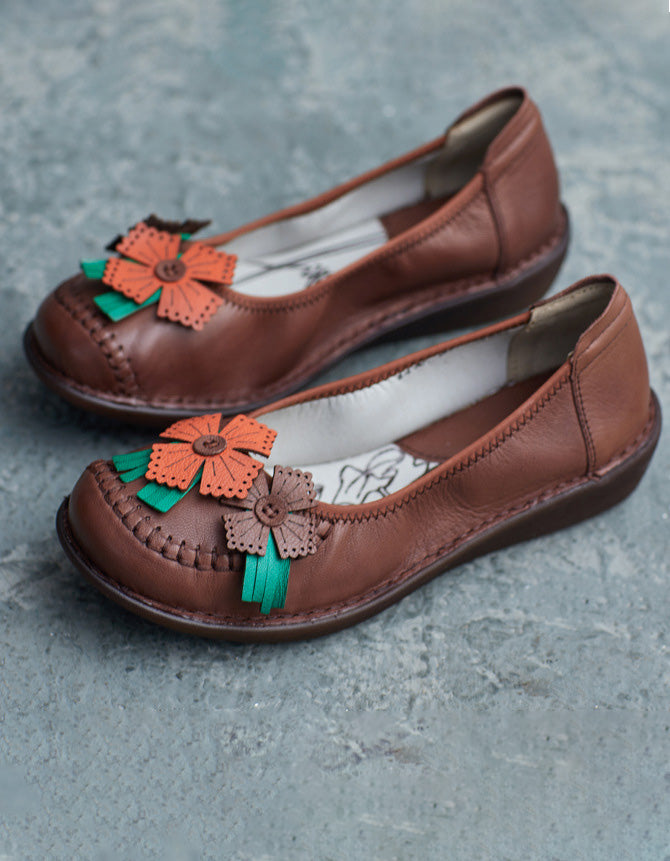 Chaussures rétro en cuir à fleurs